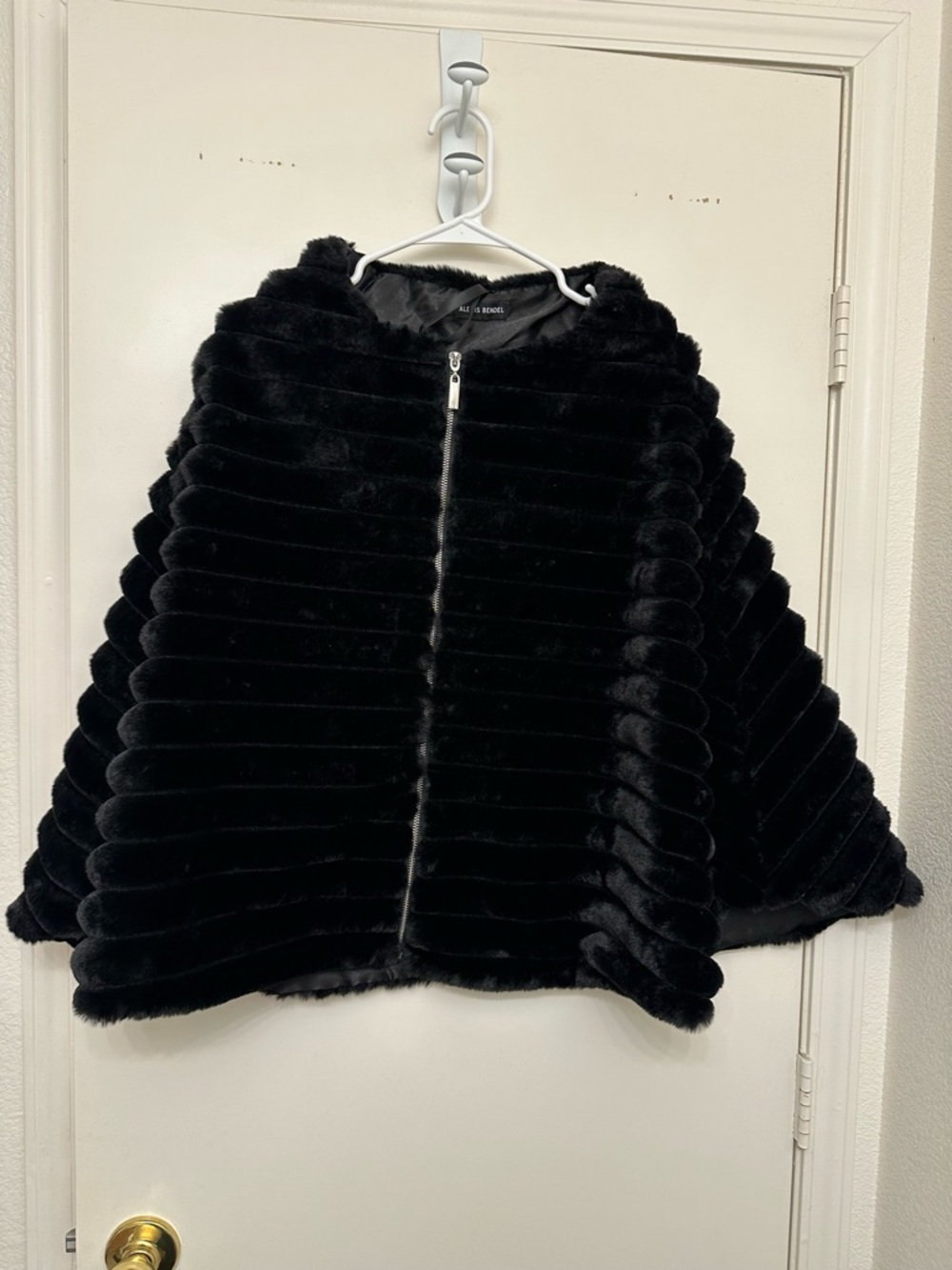 All Is Bright Black Faux Fur Hooded Cape Jacket